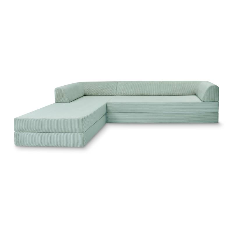 Levi Modulares 4-Sitzer Ecksofa mit Schlaffunktion 04 RAL1016 – Schwefelgelb – matt Teddy-Cord – Mintgrün von Snooze Project