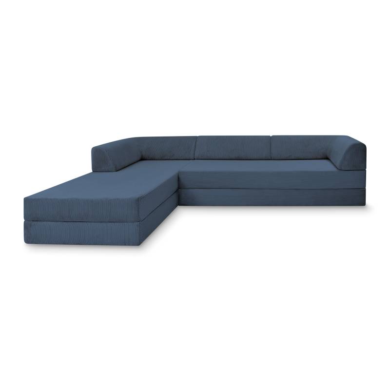 Levi Modulares 4-Sitzer Ecksofa mit Schlaffunktion 04 RAL7021 – Schwarzgrau – matt Teddy-Cord – Nachtblau von Snooze Project