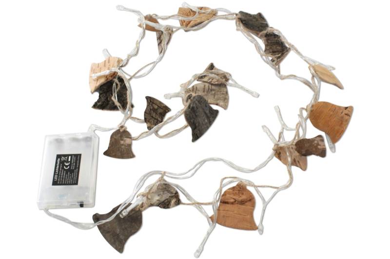 Lichterkette 20 LED mit Naturholz Glocken Batteriebetrieb