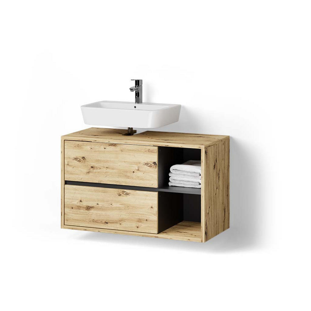 Livinity® WASCHBECKENUNTERSCHRANK Eiche Artisan, Anthrazit