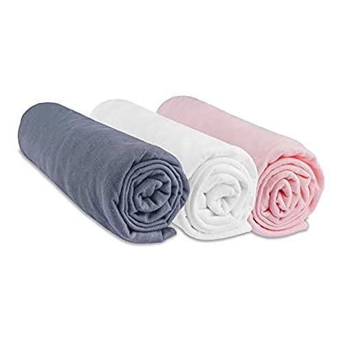 Lot de 3 draps housse Coton - 70x140 - gris blanc rose