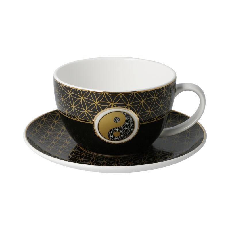 Lotus Tee-/ Cappuccinotasse Yin Yang Schwarz