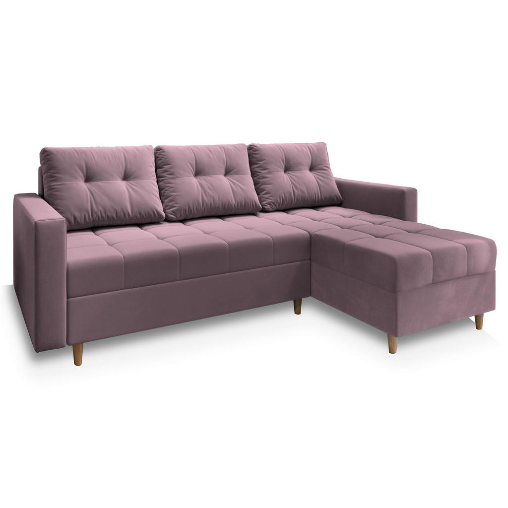 Masseno Ecksofa, Rosa, Holz, 3-Sitzer, L-Form,L-Form, 220x140 cm, Wohnzimmer, Sofas & Couches, Wohnlandschaften, Ecksofas von MASSENO