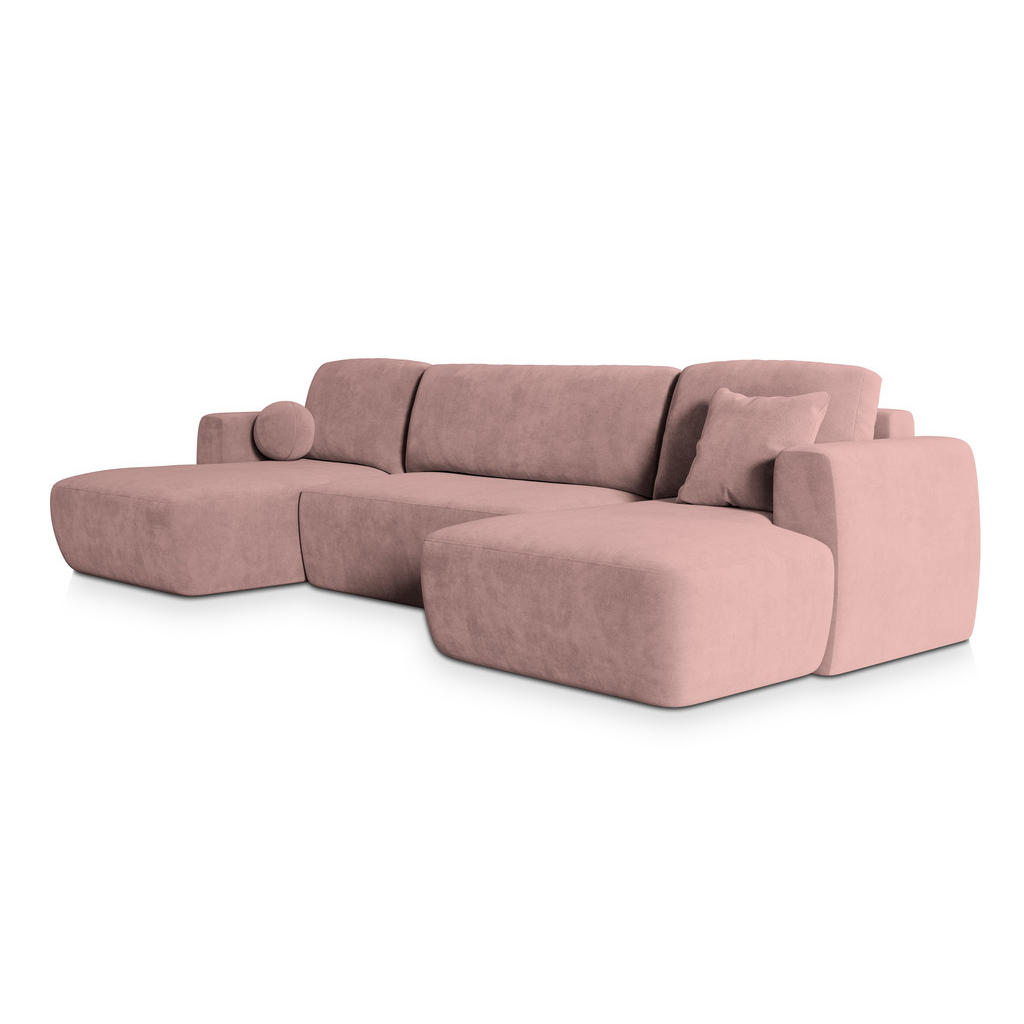 Masseno Wohnlandschaft, Rosa, Holz, 5-Sitzer, U-Form, 330x90x148 cm, Wohnzimmer, Sofas & Couches, Wohnlandschaften, Wohnlandschaften in U-Form von MASSENO