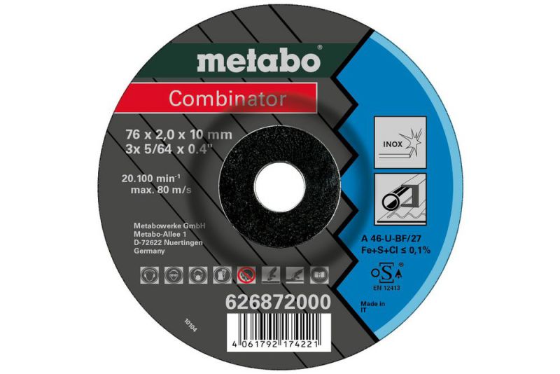 METABO 3 Combinator 76x2,0x10 mm, Inox, Trenn- u. Schruppscheibe, gekröpfte Ausführung (626872000) von Metabo Zubehör