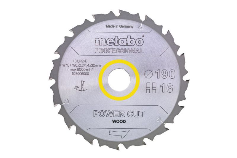 METABO Sägeblatt "power cut wood - professional", 190x2,2/1,4x30, Z16 FZ/FA 12° (628006000) von Metabo Zubehör