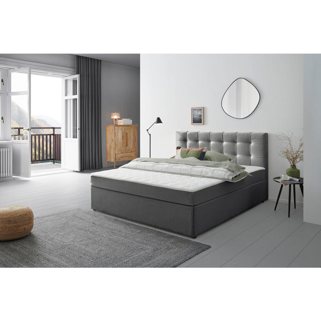 Mid.you Boxbett, Graphit, Holz, Textil, Tanne, H3, Höhe ca. 20 cm, 180x200 cm, Schlafzimmer, Betten, Boxspringbetten von MID.YOU