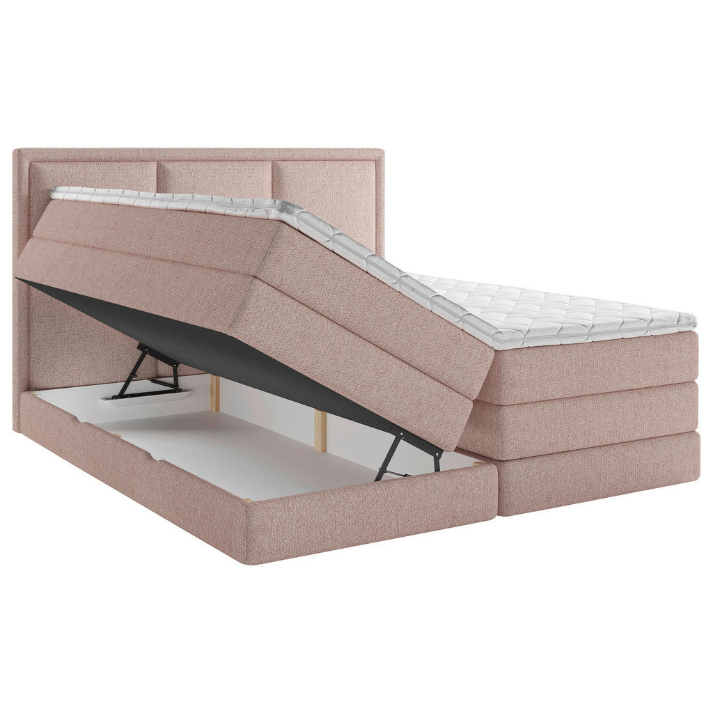 Mid.you Boxspringbett, Rosa, Textil, H3 + H4, 7-Zonen, Höhe ca. 18 cm, 140x200 cm, Bettkasten, gepolstertes Kopfteil, Topper durchgehend, Wendematratze mit unterschiedlichen Härtegraden, in verschiedenen Größen erhältlich, Schlafzimmer, Betten, Boxspringbetten von MID.YOU