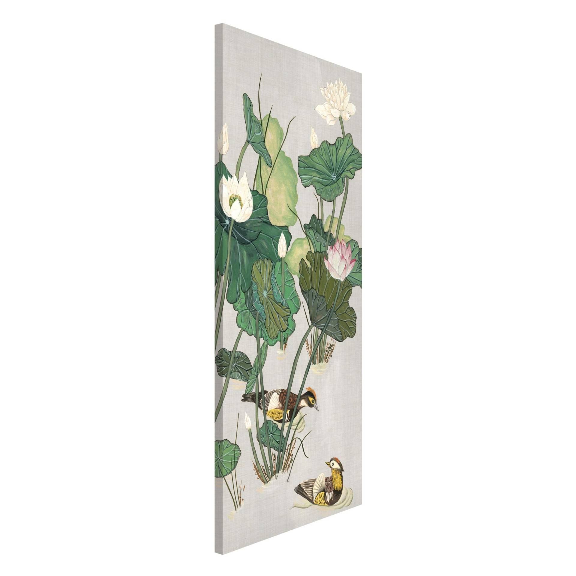 Magnettafel - Hochformat 1:2 Vintage Illustration Lotusblüten im Teich