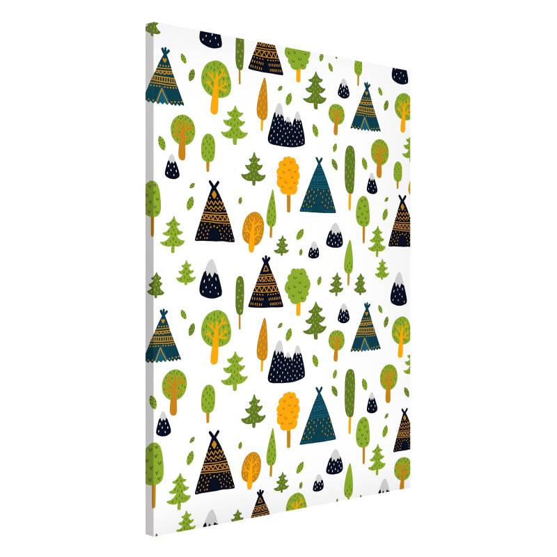 Magnettafel Indianertipis im Wald mit Bergkuppen