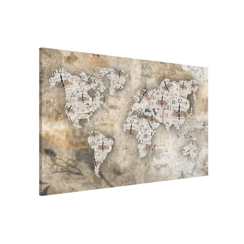 Magnettafel - Querformat 3:2 Shabby Uhren Weltkarte