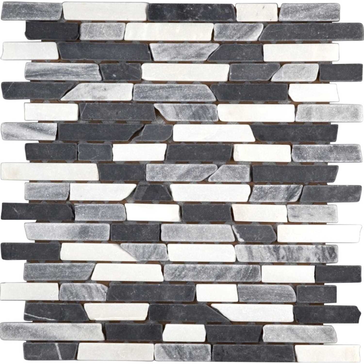 Marmormosaik Black Grey White Mix Brick 28,5 cm x 30,5 cm