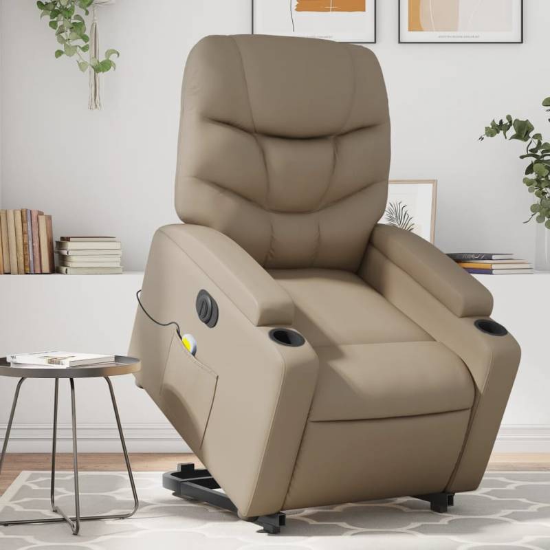 Massagesessel mit Aufstehhilfe Elektrisch Cappuccino Kunstleder Creme 1 Manuelles Neigesystem Nein