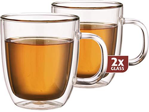 Maxxo Doppelwandige Thermo Tee Gläser 2 er Set 480 ml Wandstärke ca. 3 mm *Auch für Glühwein, Kaffee-Pot oder Suppen geeignet, Spülmaschinen fest, Mikrowellen geeignet von maxxo