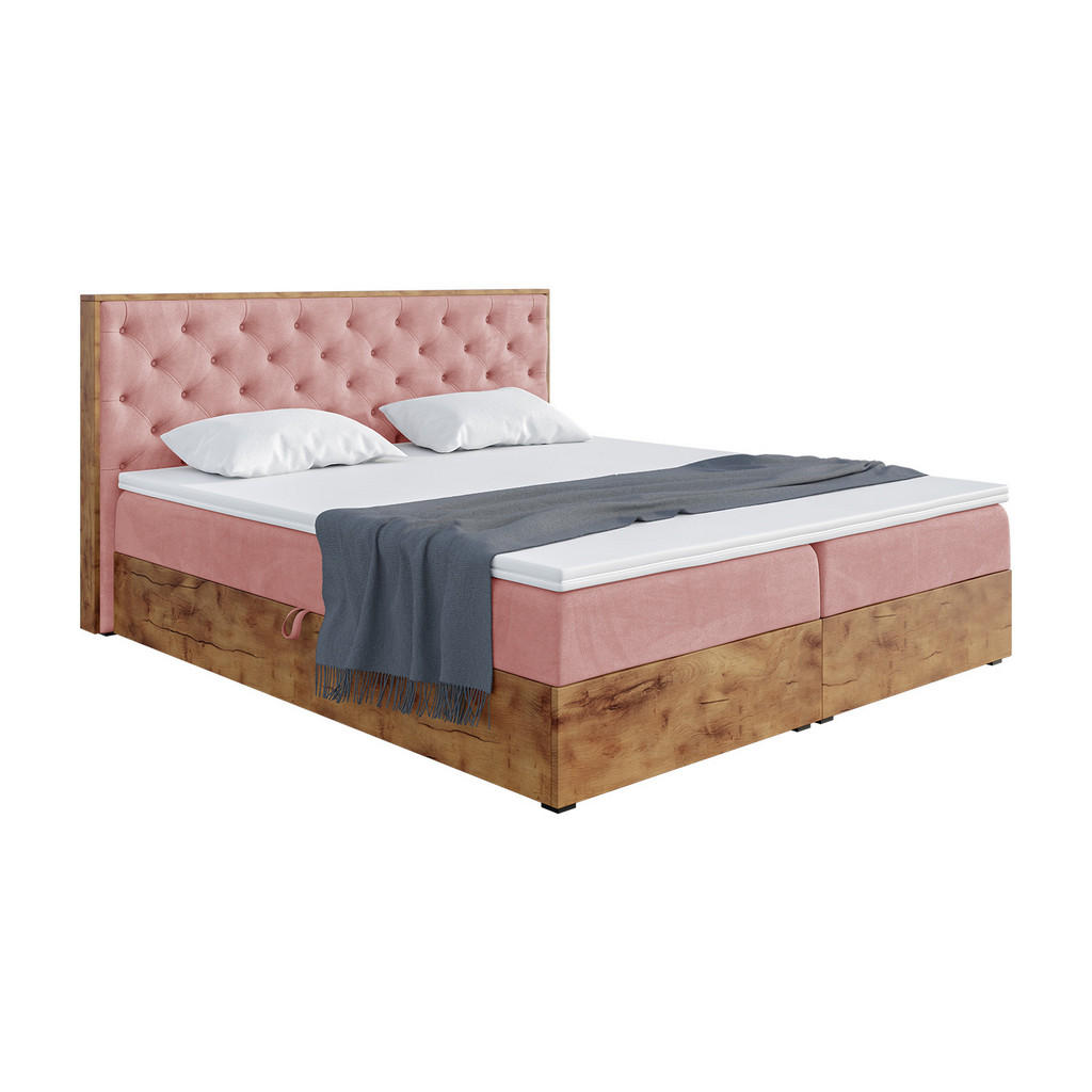 Meblini Boxbett, Rosa, Textil, H3, 140x200 cm, Schlafzimmer, Betten, Boxspringbetten von Meblini