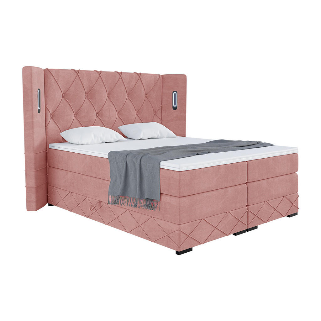 Meblini Boxspringbett, Rosa, Textil, H3, 140x200 cm, Schlafzimmer, Betten, Boxspringbetten von Meblini