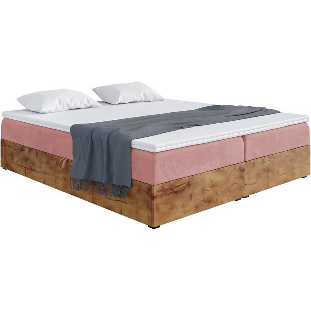 Meblini Boxspringbett, Rosa, Holzwerkstoff, H4, 140x220 cm, Schlafzimmer, Betten, Boxspringbetten von Meblini