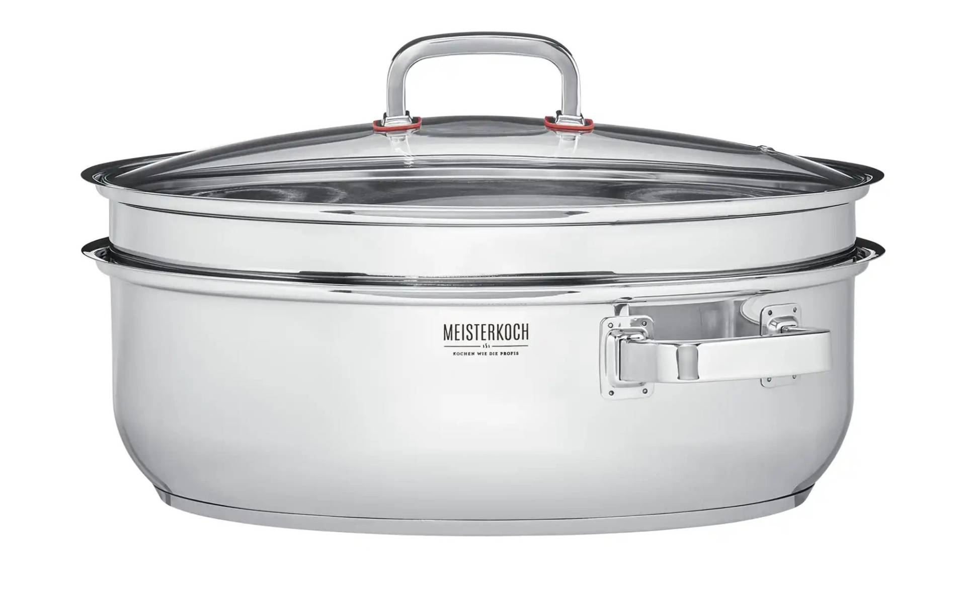 Meisterkoch Bräter mit Glasdeckel  3-teilig  FOCUS ¦ silber ¦ Edelstahl ¦ Maße (cm): B: 25,4 H: 12,5 Töpfe & Pfannen & Zubehör > Topf und Pfannen-Sets - Höffner