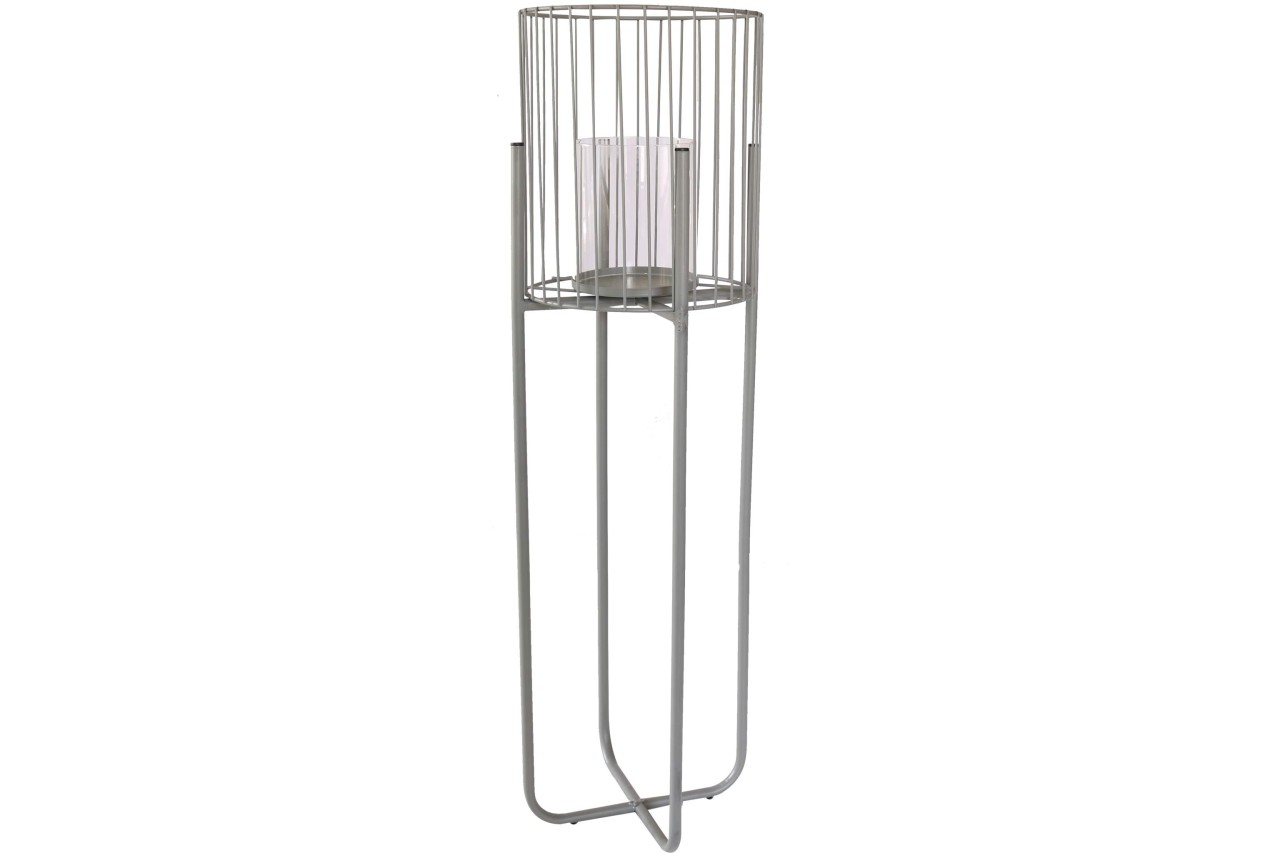 Metall Windlicht auf Ständer mit Glaseinsatz H63 cm grau Kerzenständer
