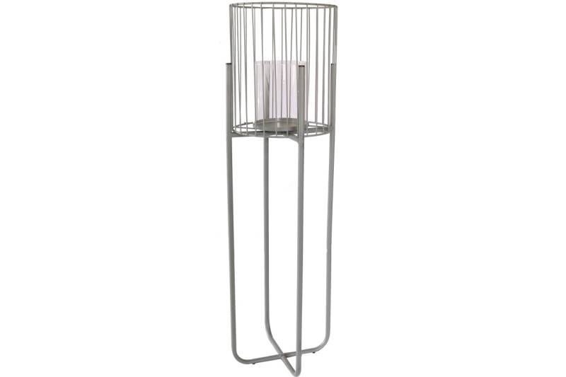 Metall Windlicht auf Ständer mit Glaseinsatz H63 cm grau Kerzenständer