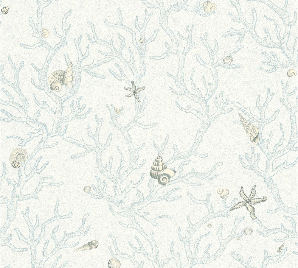 Metallic Mustertapete Versace wallpaper Versace 3 Les Etoiles de la Mer in Blau Metallic - 344963