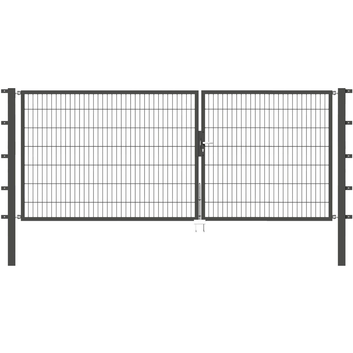 Metallzaun Doppeltor für Doppelstabmatte Anthrazit z. Einbeton. 140 cm x 350 cm von -