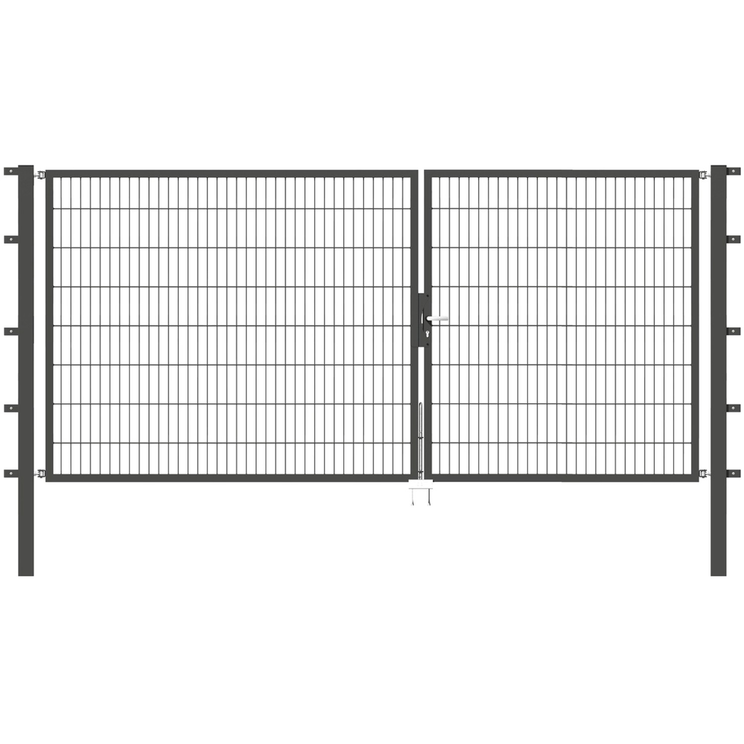 Metallzaun Doppeltor für Doppelstabmatte Anthrazit z. Einbeton. 160 cm x 350 cm von -