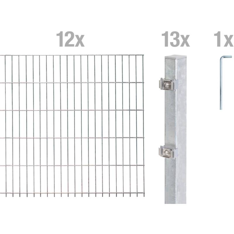 Metallzaun Grund-Set Doppelstabmatte feuerverzinkt 12 x 2 m x 0,8 m