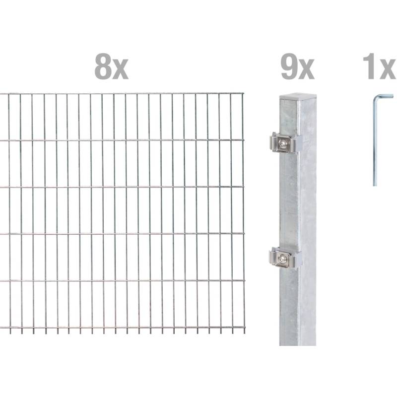Metallzaun Grund-Set Doppelstabmatte feuerverzinkt 8 x 2 m x 1,2 m