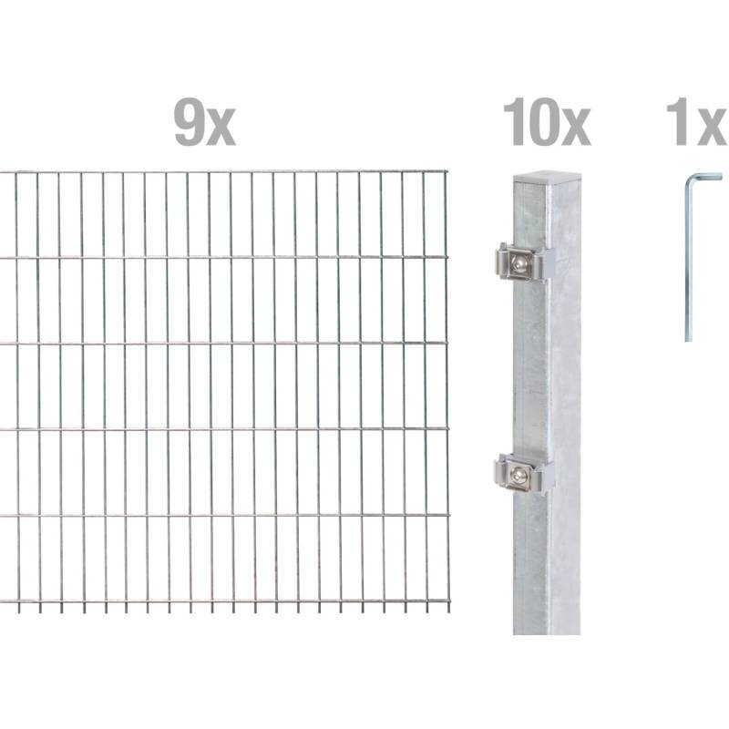 Metallzaun Grund-Set Doppelstabmatte feuerverzinkt 9 x 2 m x 0,8 m