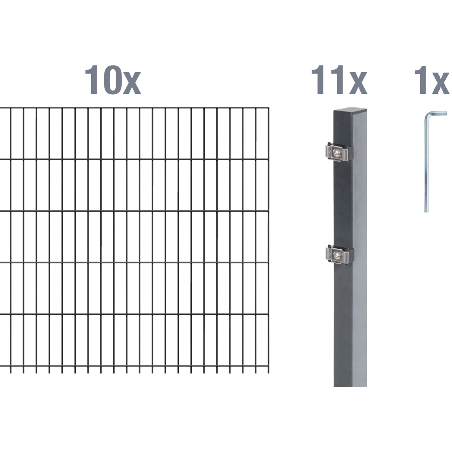 Metallzaun Grund-Set Doppelstabmatte verz. Anthrazit beschichtet 10 x 2 m x 1 m Metallzaun Grund-Set Doppelstabmatte verz. Anthrazit beschichtet 10 x 2 m x 1 m