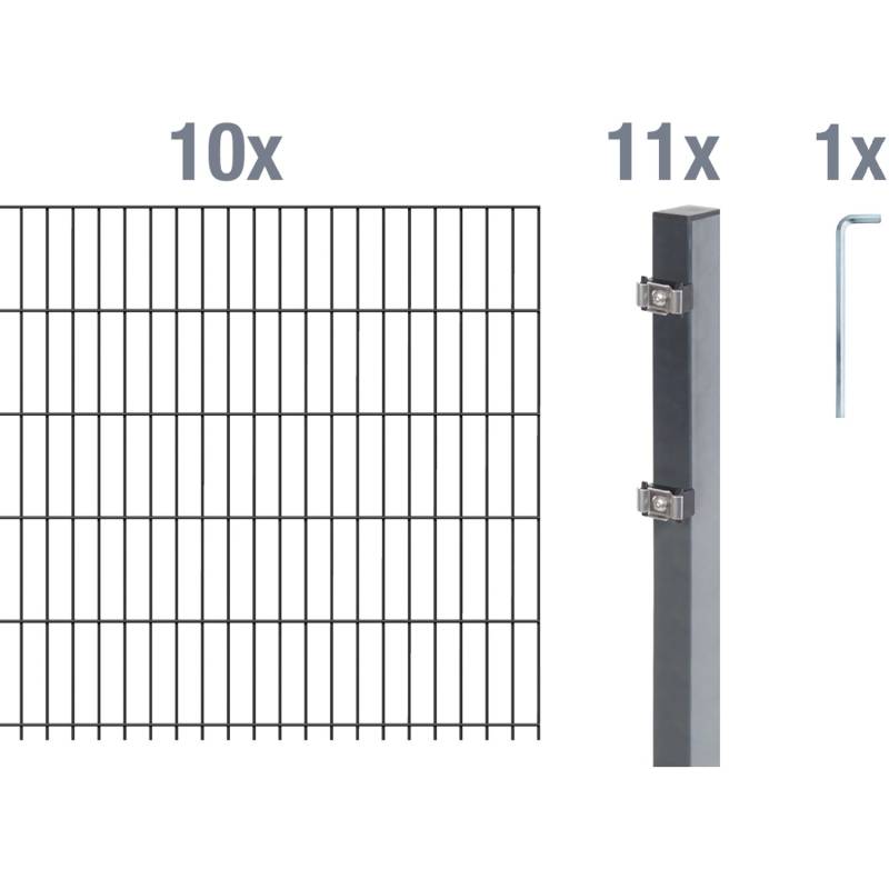 Metallzaun Grund-Set Doppelstabmatte verz. Anthrazit beschichtet 10x 2 m x 0,8 m