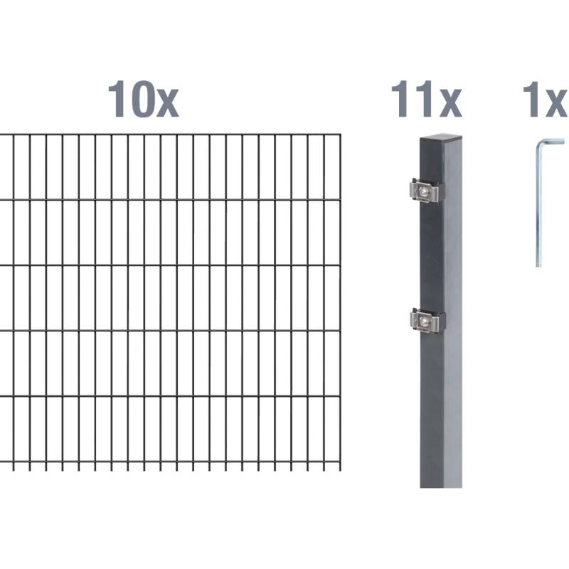 Metallzaun Grund-Set Doppelstabmatte verz. Anthrazit beschichtet 10x 2 m x 1,2 m