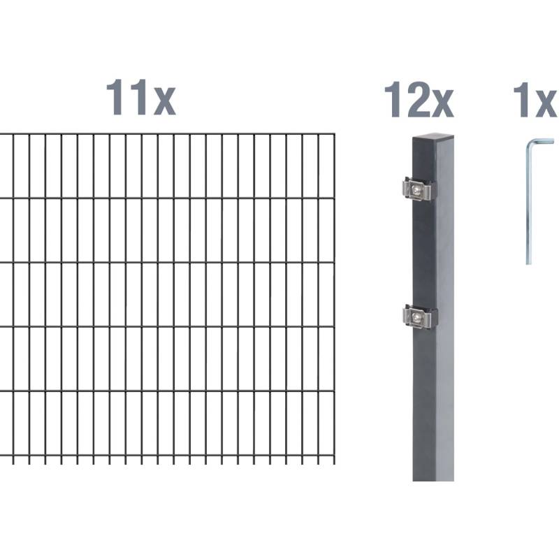 Metallzaun Grund-Set Doppelstabmatte verz. Anthrazit beschichtet 11x 2 m x 1,2 m