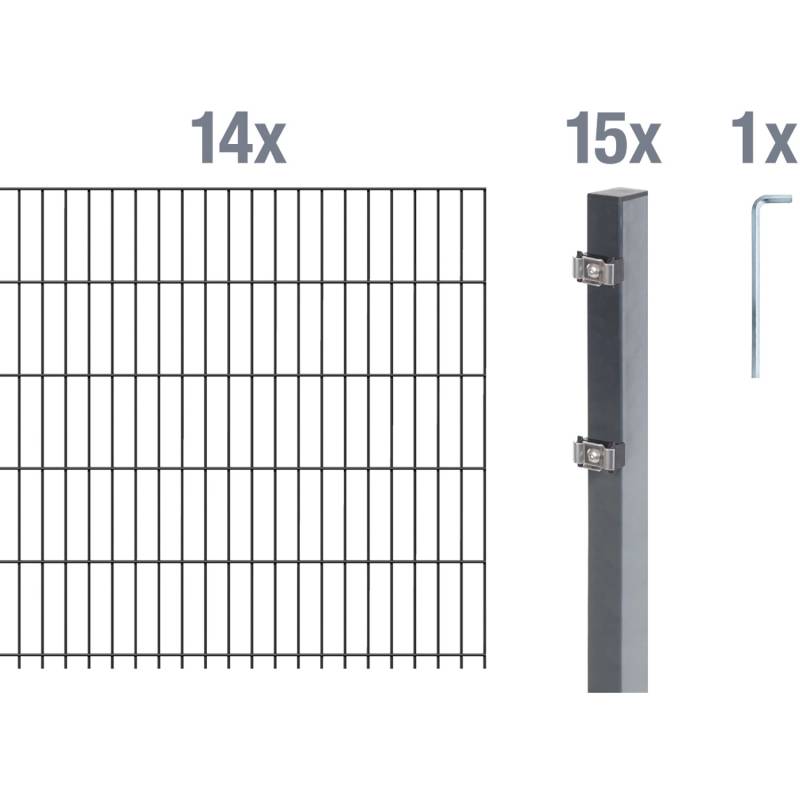 Metallzaun Grund-Set Doppelstabmatte verz. Anthrazit beschichtet 14x 2 m x 1,4 m