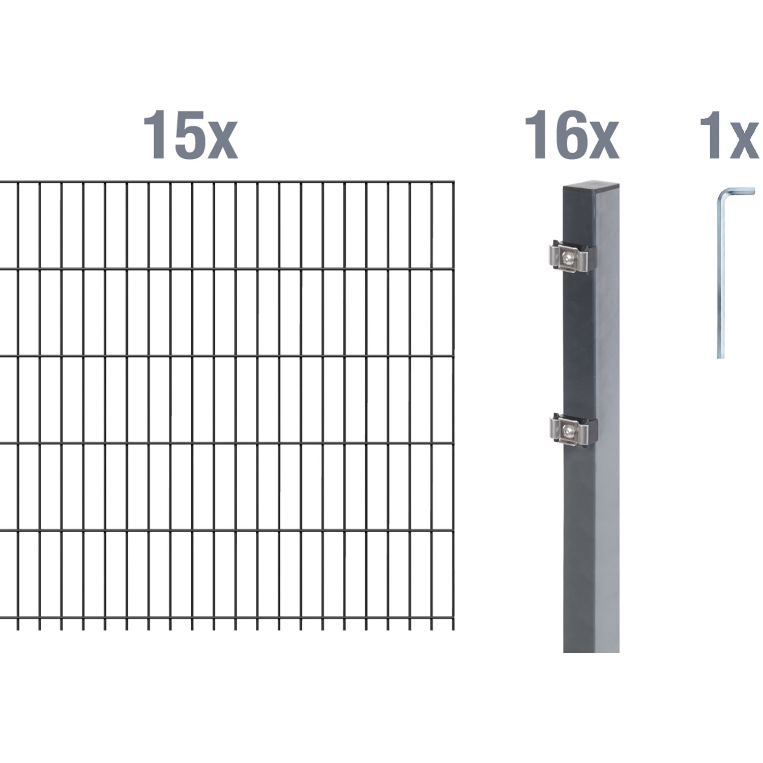 Metallzaun Grund-Set Doppelstabmatte verz. Anthrazit beschichtet 15 x 2 m x 1 m Metallzaun Grund-Set Doppelstabmatte verz. Anthrazit beschichtet 15 x 2 m x 1 m