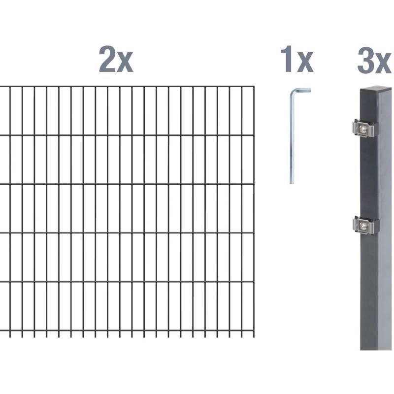Metallzaun Grund-Set Doppelstabmatte verz. Anthrazit beschichtet 2 x 2 m x 0,8 m