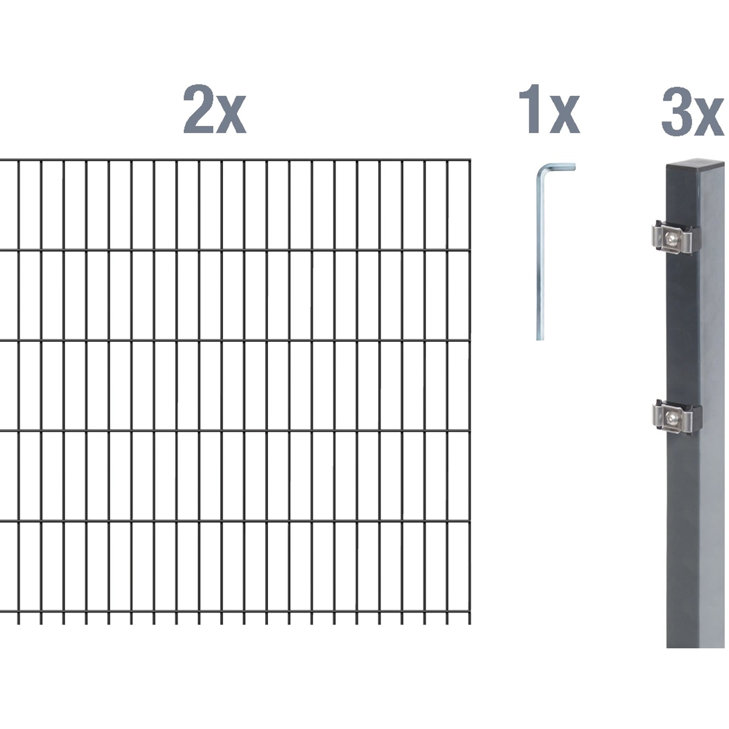 Metallzaun Grund-Set Doppelstabmatte verz. Anthrazit beschichtet 2 x 2 m x 1,4 m Metallzaun Grund-Set Doppelstabmatte verz. Anthrazit beschichtet 2 x 2 m x 1,4 m