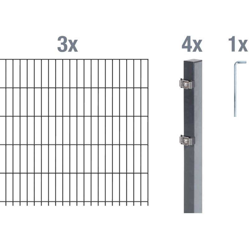 Metallzaun Grund-Set Doppelstabmatte verz. Anthrazit beschichtet 3 x 2 m x 1 m