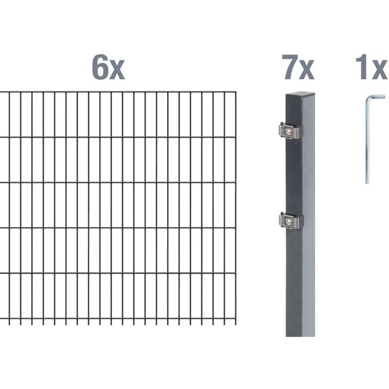 Metallzaun Grund-Set Doppelstabmatte verz. Anthrazit beschichtet 6 x 2 m x 1,4 m