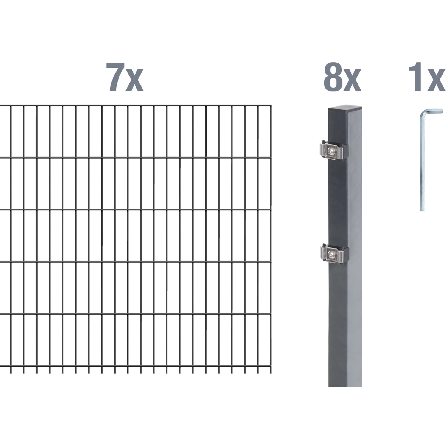 Metallzaun Grund-Set Doppelstabmatte verz. Anthrazit beschichtet 7 x 2 m x 1,6 m Metallzaun Grund-Set Doppelstabmatte verz. Anthrazit beschichtet 7 x 2 m x 1,6 m