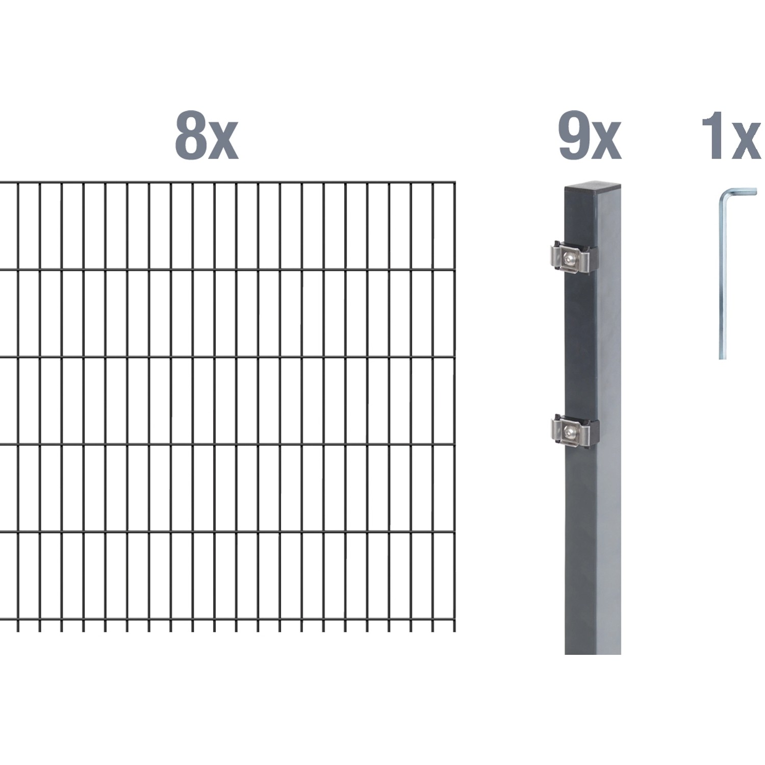 Metallzaun Grund-Set Doppelstabmatte verz. Anthrazit beschichtet 8 x 2 m x 1 m Metallzaun Grund-Set Doppelstabmatte verz. Anthrazit beschichtet 8 x 2 m x 1 m