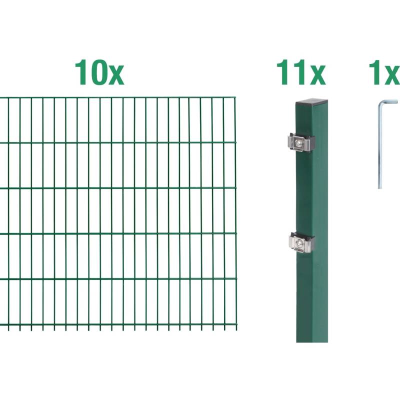 Metallzaun Grund-Set Doppelstabmatte verz. Grün beschichtet 10 x 2 m x 0,8 m