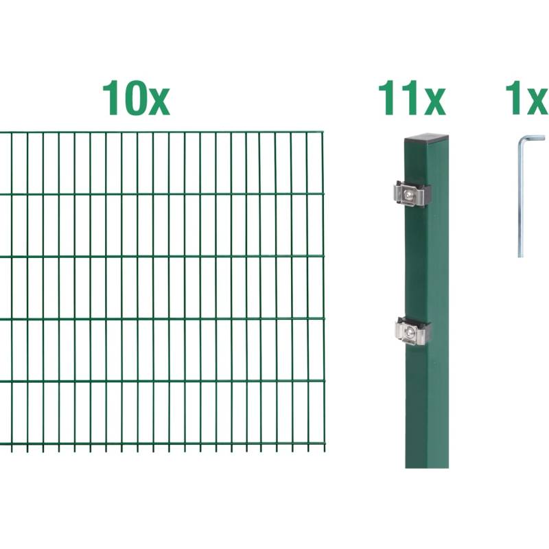 Metallzaun Grund-Set Doppelstabmatte verz. Grün beschichtet 10 x 2 m x 1,2 m