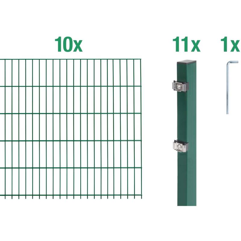 Metallzaun Grund-Set Doppelstabmatte verz. Grün beschichtet 10 x 2 m x 1,6 m