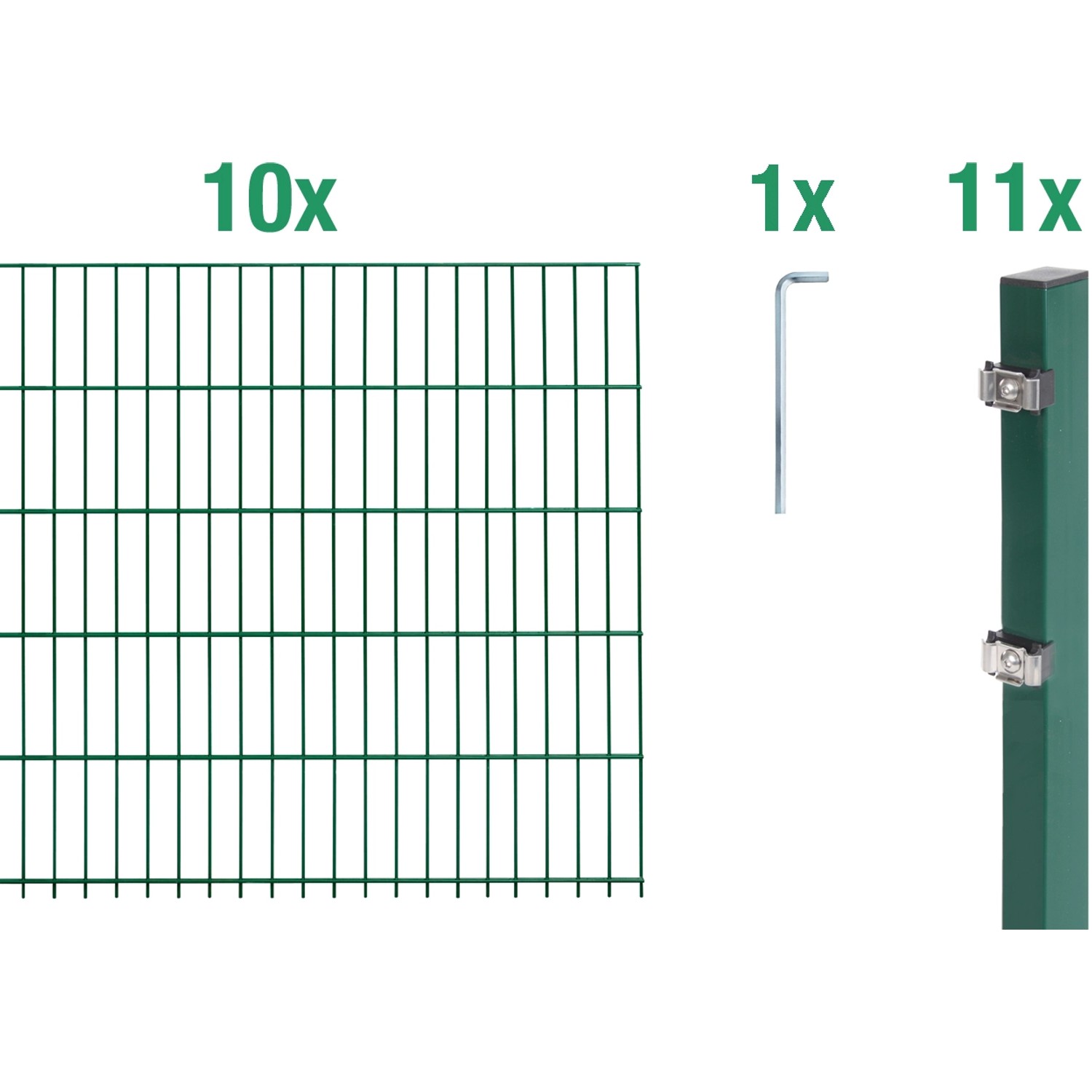 Metallzaun Grund-Set Doppelstabmatte verz. Grün beschichtet 10 x 2 m x 1 m