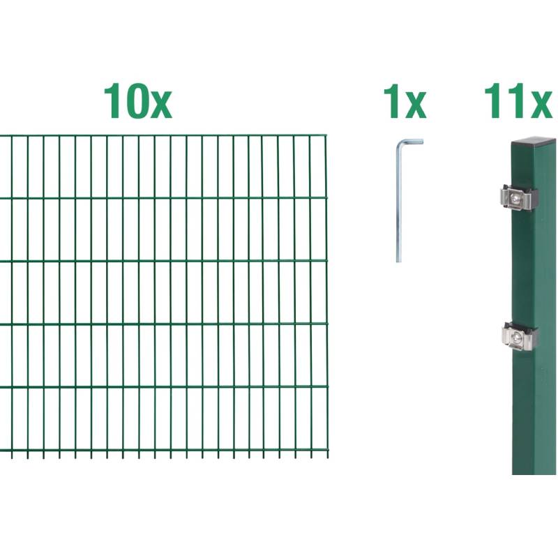 Metallzaun Grund-Set Doppelstabmatte verz. Grün beschichtet 10 x 2 m x 1 m