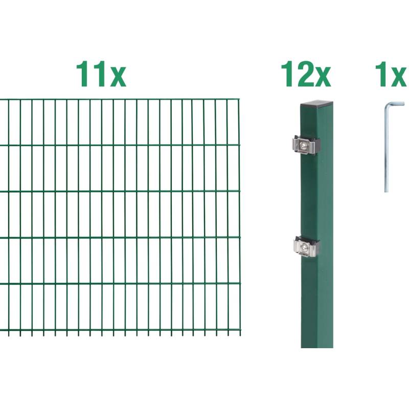 Metallzaun Grund-Set Doppelstabmatte verz. Grün beschichtet 11 x 2 m x 0,8 m