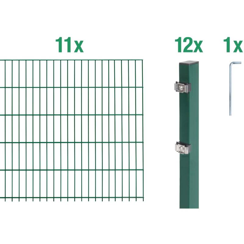 Metallzaun Grund-Set Doppelstabmatte verz. Grün beschichtet 11 x 2 m x 1,6 m