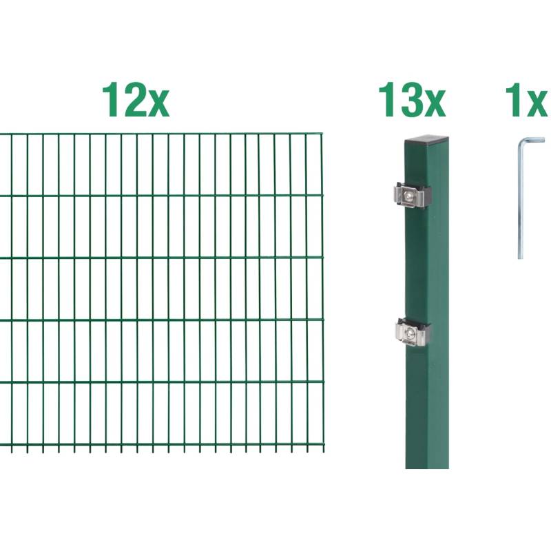 Metallzaun Grund-Set Doppelstabmatte verz. Grün beschichtet 12 x 2 m x 0,8 m